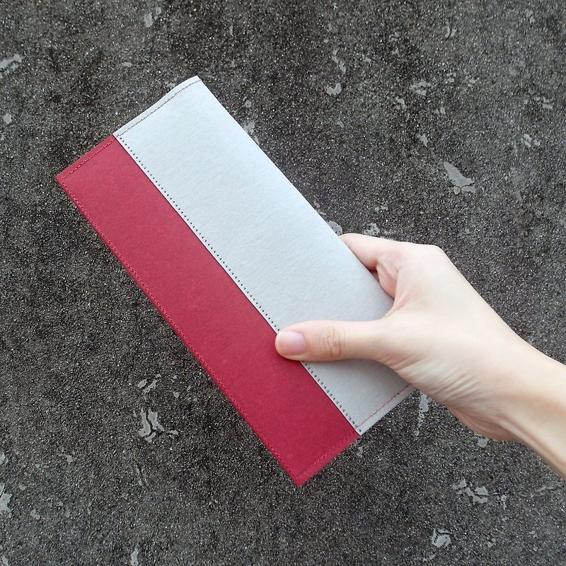 紅 x 灰 水洗牛皮紙夾 撞色長夾 錢包 - 銀包 - 紙 紅色