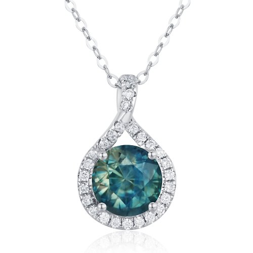Majade Jewelry Design 藍綠藍寶石鑽石水滴項鍊-14k白金多層次頸鏈-簡約星球吊墜-生日石