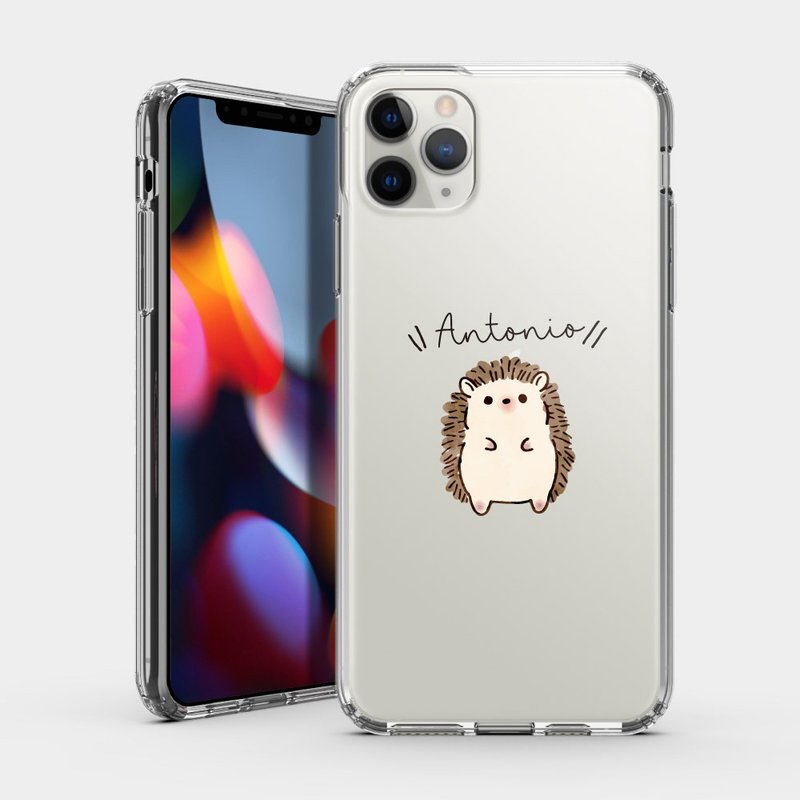 Gift customized English name cute hedgehog IPHONE protective case transparent phone case IP241 - เคส/ซองมือถือ - พลาสติก สีกากี