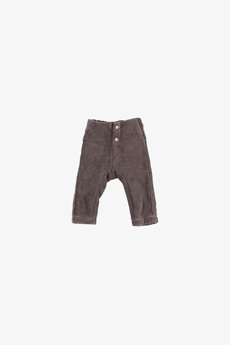 PAPERBOY Cotton Terry Cloth Front Placket Baby Drop Crotch Pants - กางเกง - ผ้าฝ้าย/ผ้าลินิน สีนำ้ตาล