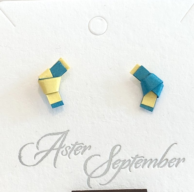 Simple Knots 紙藝耳環 防水 925防敏感耳針 文青風 可改耳夾 - 耳環/耳夾 - 紙 黃色