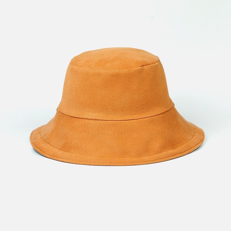 Handmade double-sided bucket hat - หมวก - หนังแท้ สีส้ม