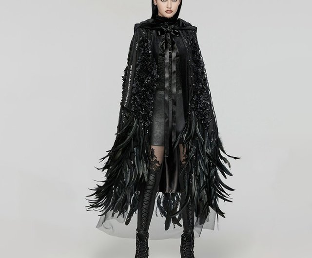 ゴシッククロウシャーマンの羽根付きウィザードハットマント