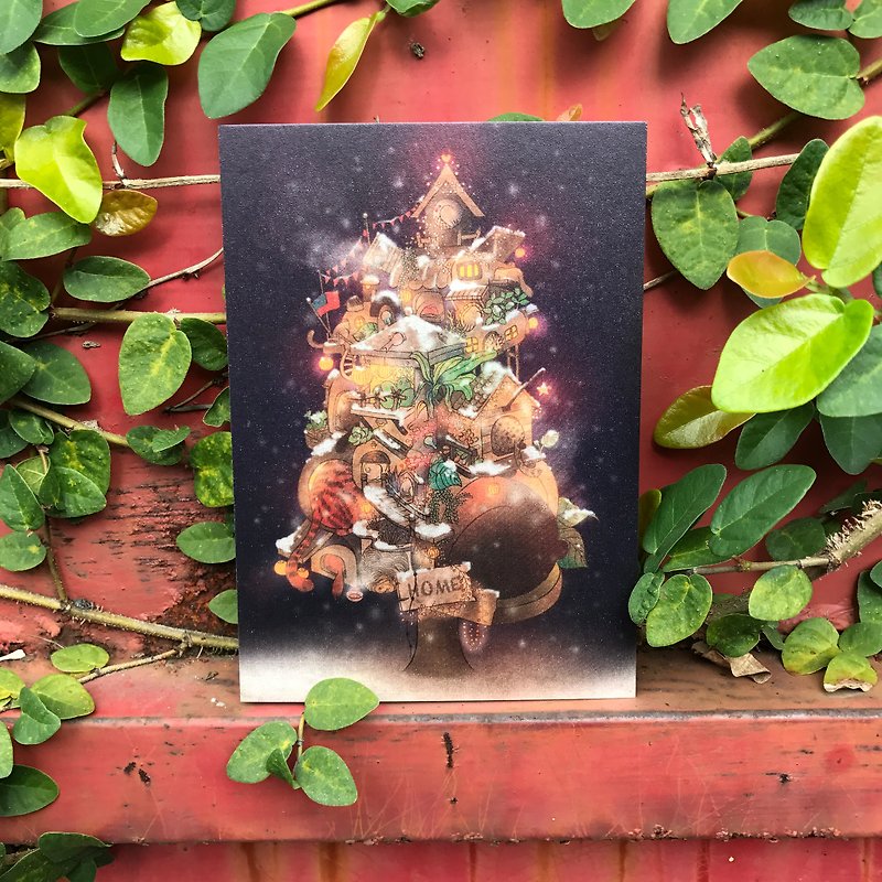[帰宅/ストーリーイラストポストカード] /ホーム/クリスマスツリー/フェスティバル - カード・はがき - 紙 パープル