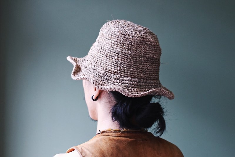 OMAKE選択麻編み帽子帽子ワイヤーキャップ一次色 - 帽子 - コットン・麻 カーキ