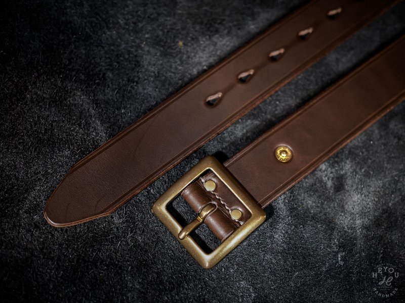 The New Garrison Belt-基本款方頭皮帶 - 皮帶/腰帶 - 真皮 咖啡色
