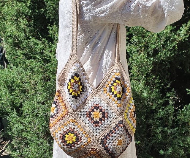 Crochet Granny Square Bag Shopper Vintage style Tote bag Knitting women bag  - Shop FunnyToys Handbags & Totes - Pinkoi