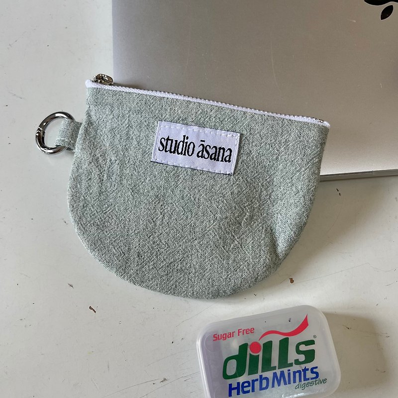 (Mint green) Zipper pouch / TEA CUP series - Toiletry Bags & Pouches - Cotton & Hemp Green