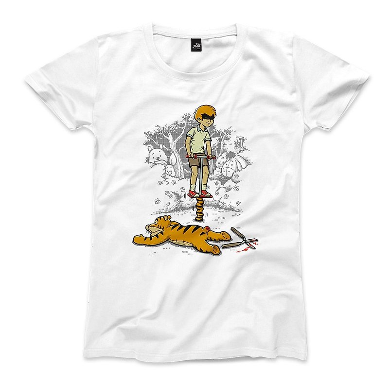 Jumping Tiger - White - Female T-shirt - เสื้อยืดผู้หญิง - ผ้าฝ้าย/ผ้าลินิน ขาว