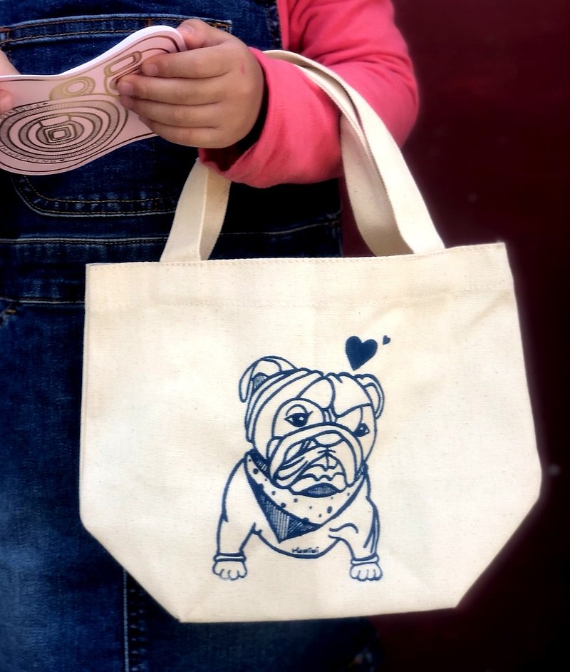 Bull Terrier Canvas Tote Bag, Lunch Bag, Water Bottle Bag, Eco Bag, Canvas Bag-Navy Blue - Beverage Holders & Bags - Cotton & Hemp Transparent