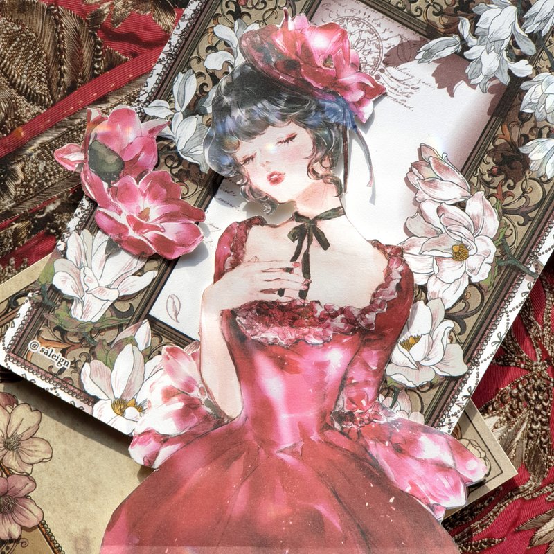 Magnolia girl INS paper sticker collage material - 貼紙 - 紙 