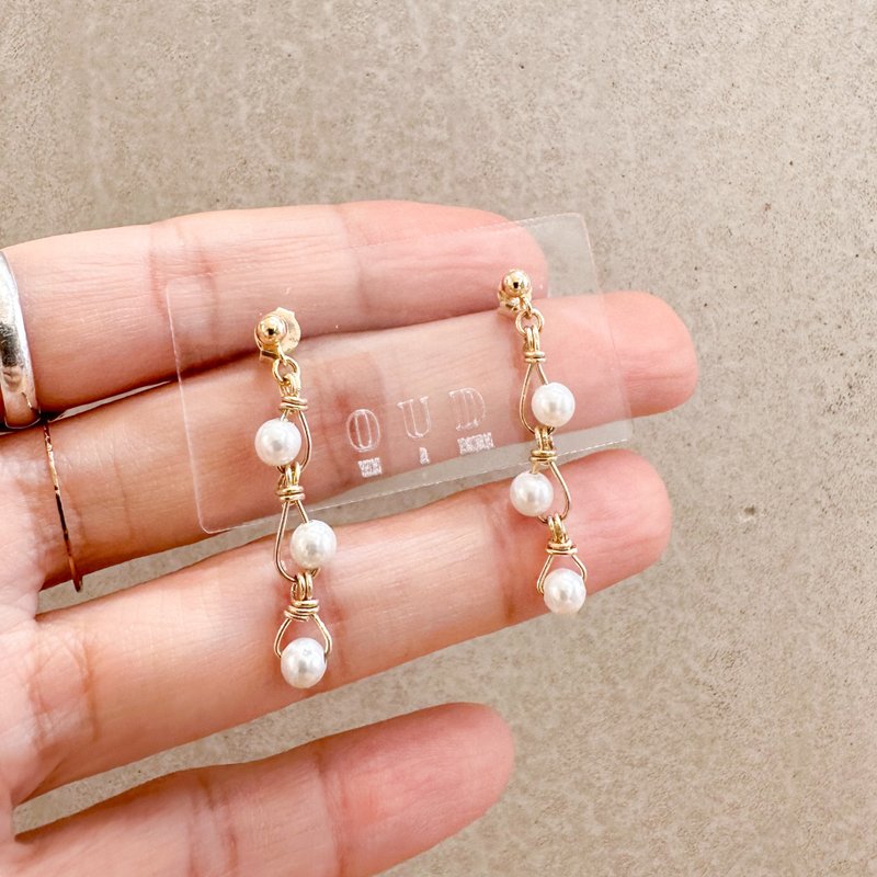 OUD原創.手工飾品.施華洛世奇珍珠.手工撓線.防敏感耳環/耳夾 - 耳環/耳夾/耳骨夾 - 珍珠 白色