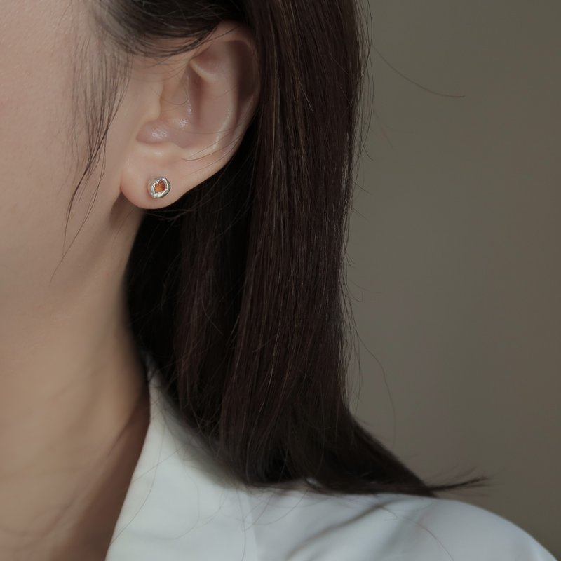 999 Fine Silver Sapphire Spinel Lava Earrings Ear Clips Complimentary Gift Wrapping - ต่างหู - เงินแท้ สีส้ม