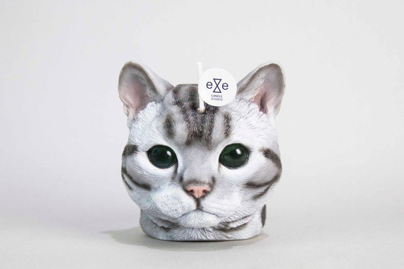 American Shorthair Candle - grey tabby - เทียน/เชิงเทียน - ขี้ผึ้ง 