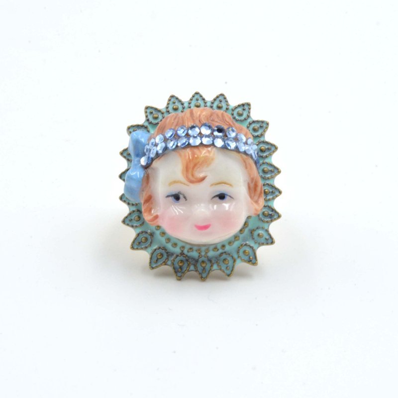 Baby powder blue cap Bronze ring can be refurbished without fade resizable conjugated Swarovski - แหวนทั่วไป - ทองแดงทองเหลือง สีน้ำเงิน
