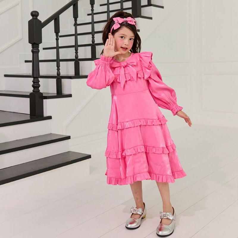 Candy Bow Frilled Dress - pinkpink - ชุดเด็ก - วัสดุอื่นๆ 