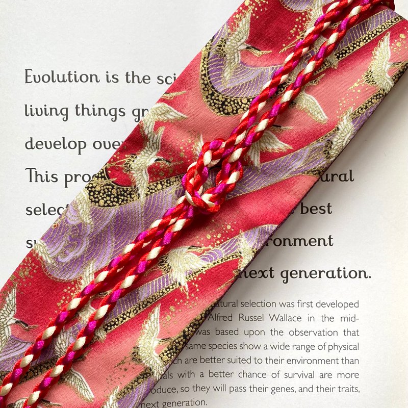 Dream soaring white crane bronzing Japanese style double-use headband with rope - ที่คาดผม - ผ้าฝ้าย/ผ้าลินิน สึชมพู