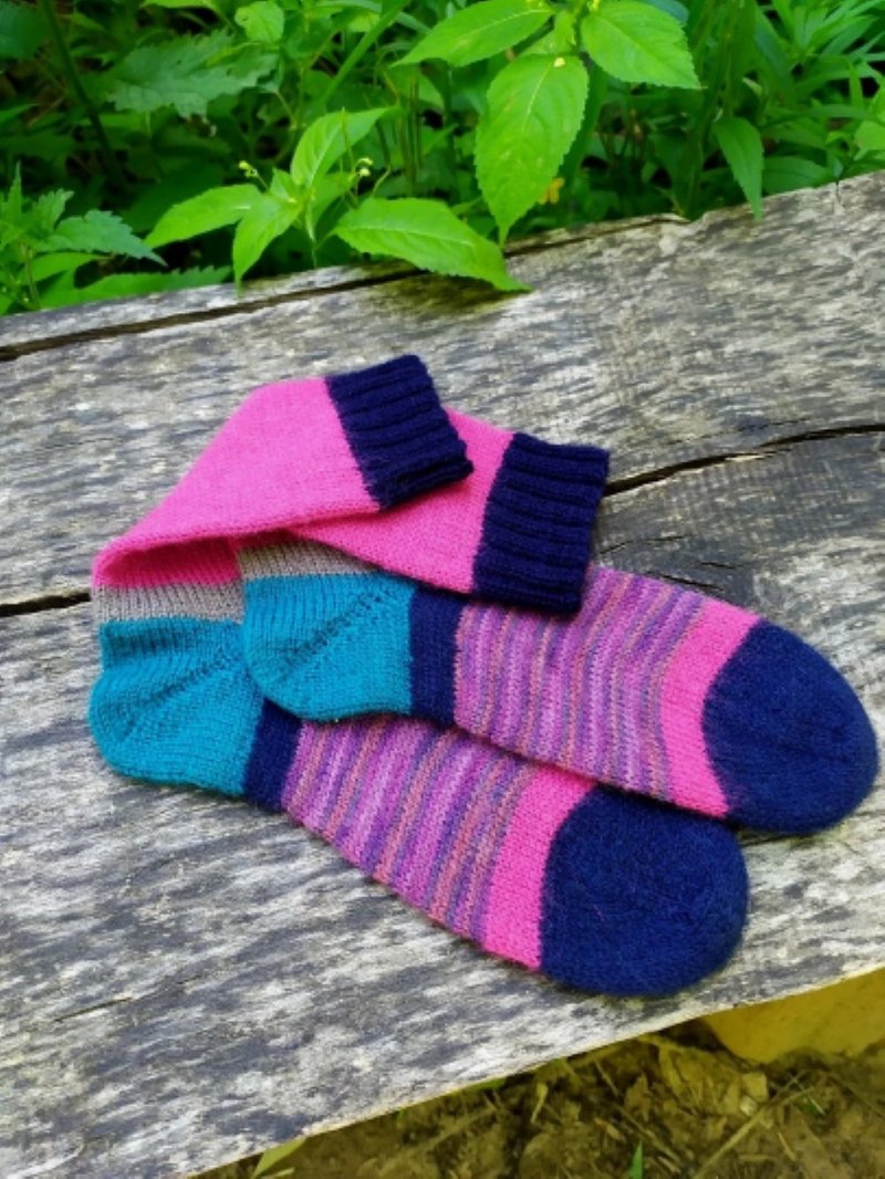 Handmade womens socks/ Warm knitted accessory - Socks - Wool Multicolor