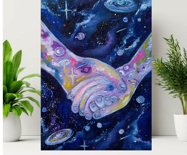 Cosmic hands painting Original art Love Painting Galaxy Art Starry