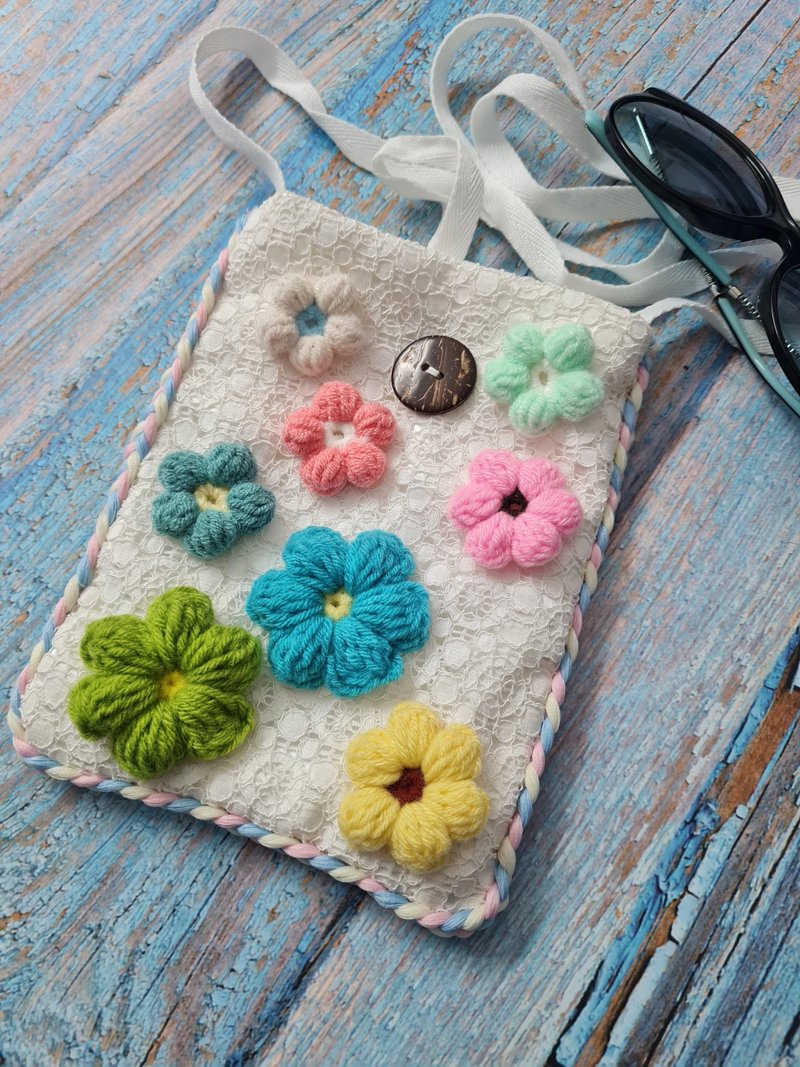 Shoulder bag made of lace decorated with colorful yarn flower lover - Other - Other Materials Multicolor