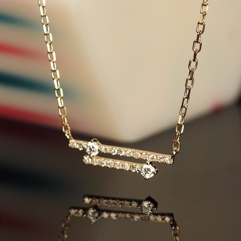 18K金鑽石連結項鏈18K Gold Diamond Bar Connecting Necklace - 項鍊 - 貴金屬 