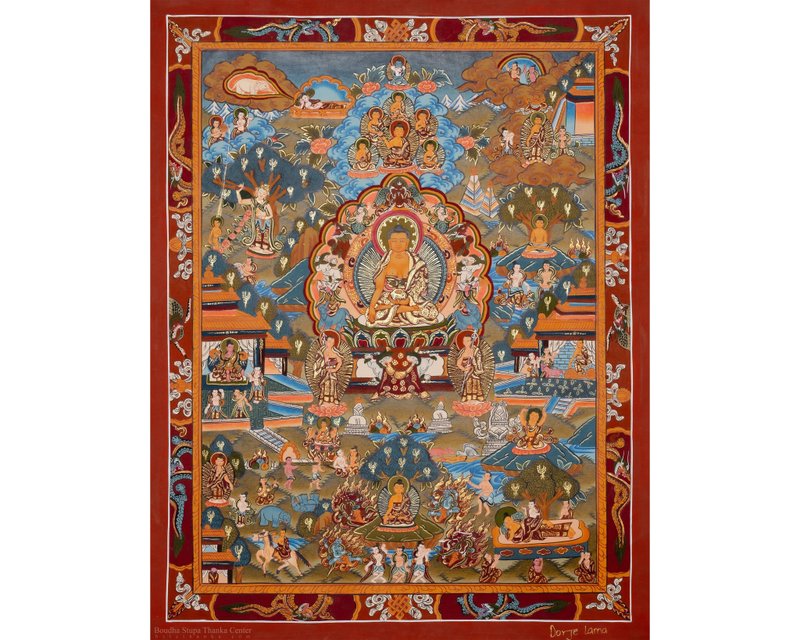 尼泊爾敘事在唐卡中的佛陀生平 - 壁貼/牆壁裝飾 - 其他材質 多色