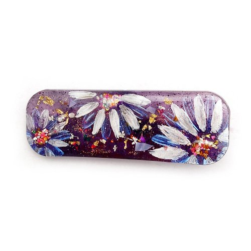 Mira溫暖手作 日本樹脂紫色方形壓克力顏料手繪花朵髮夾