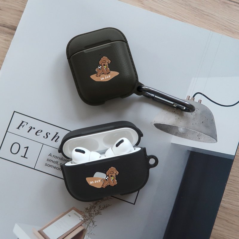 AirPods / AirPods Pro 焦糖貴賓犬保護套 TPU收納盒 附掛勾 - AirPods/耳機保護套 - 塑膠 黑色