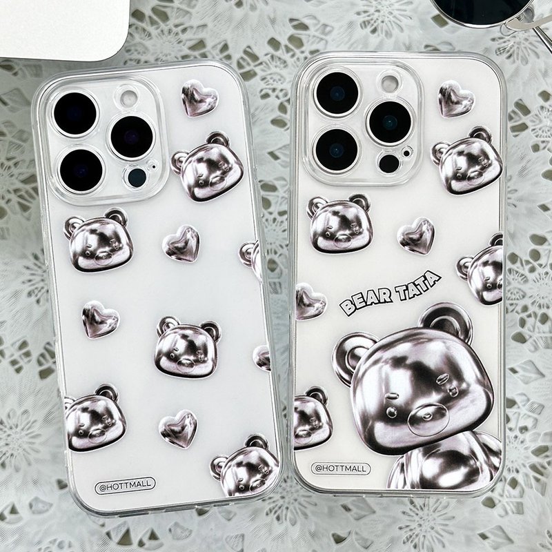 iPhone 16/15/14/13/12/11/XS/XR/7/8/SE2/SE3 Metal bear Transparent Phone Case - เคส/ซองมือถือ - พลาสติก หลากหลายสี