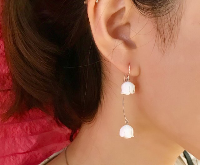 ユリ、谷真珠earrings│Pure銀のピアス/フックhook│Plated銀の耳のクリップのレザー