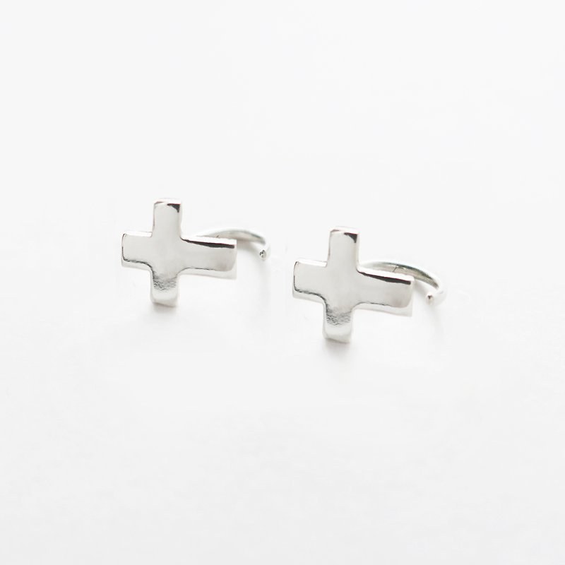 925 Silver Crucifix Earrings - ต่างหู - เงินแท้ สีเงิน