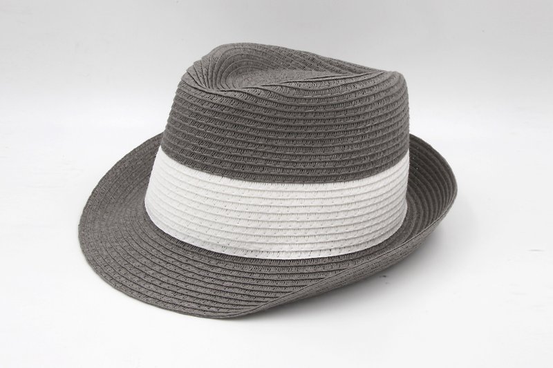 【紙布家】雙色紳士帽(灰色)紙線編織 - 帽子 - 紙 灰色