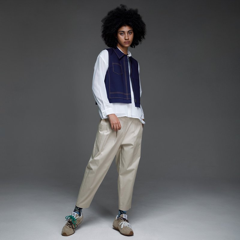 Twill pleated tapered trousers - กางเกงขายาว - ผ้าฝ้าย/ผ้าลินิน สีกากี