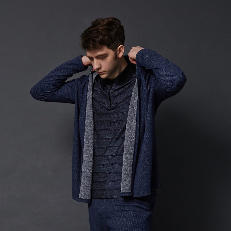 WoolMiracle 羊毛混紡開襟罩衫 (麻花藍) - 女大衣/外套 - 其他材質 藍色