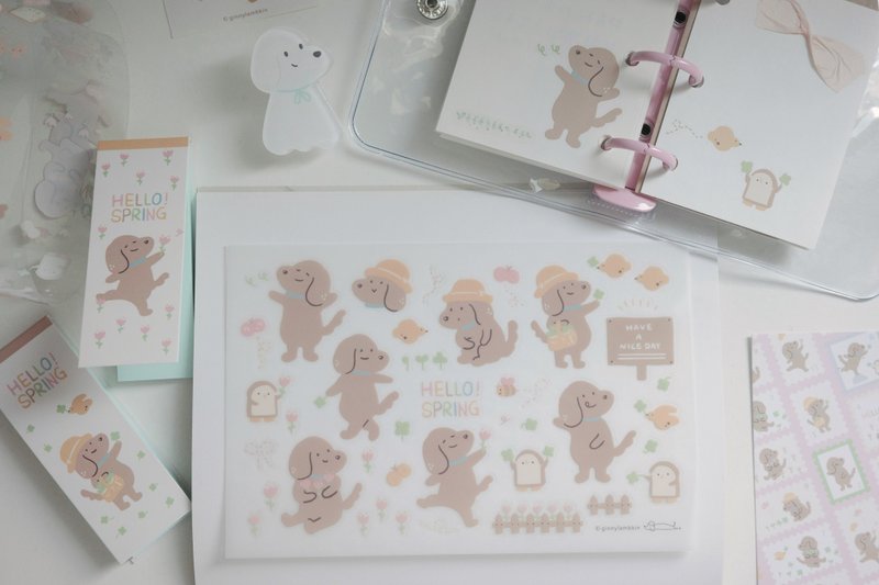 Dachshund Hello Spring Transfer Sticker - Stickers - Other Materials White