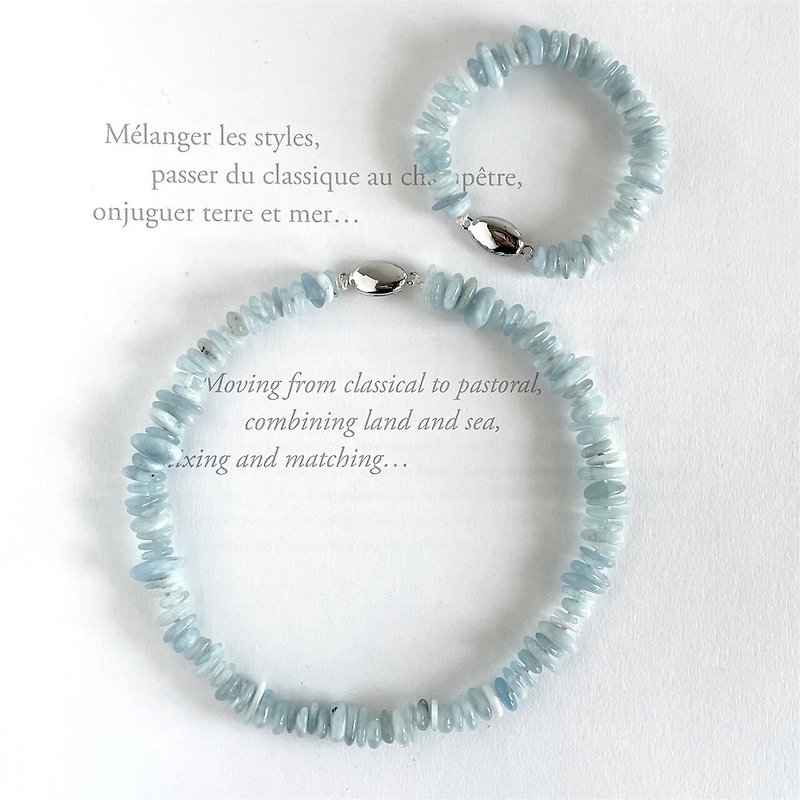 A cool aquamarine rough-cut necklace and bracelet set that can be made long. - Long Necklaces - Semi-Precious Stones Blue