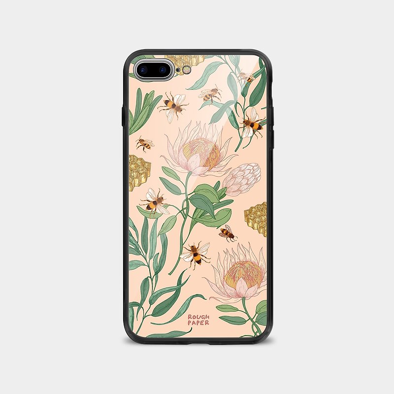 Bee and Flower | Tempered Glass Case | Mobile Phone Case - Phone Cases - Plastic Transparent