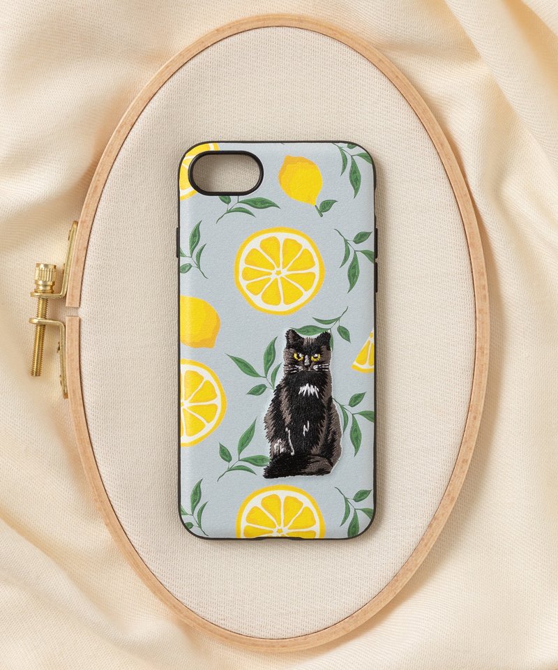 3D Embroidery Smartphone Case iPhone SE / 7/8 PBAT PU Leather Cat x Lemon - เคส/ซองมือถือ - เส้นใยสังเคราะห์ หลากหลายสี