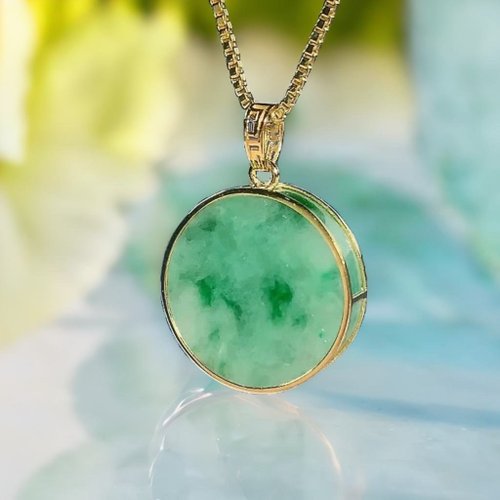 瓔珞珠寶盒 E.L.Jewelry Box 【願‧無事】冰種飄綠花翡翠無事牌項鍊18K金|天然緬甸翡翠|送禮