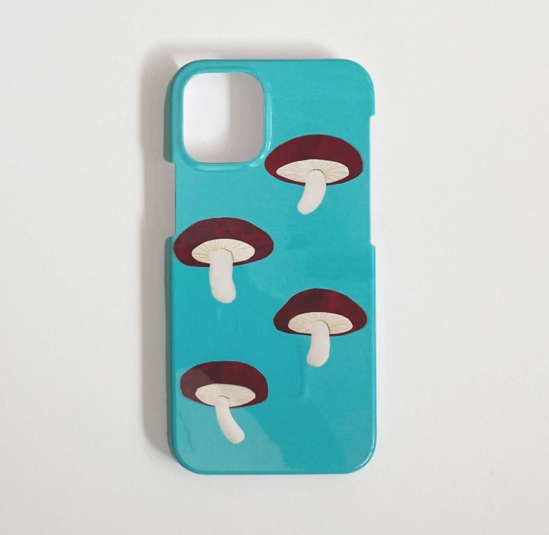 Smartphone case Shiitake mushroom Turquoise blue Made to order - Phone Cases - Plastic Blue