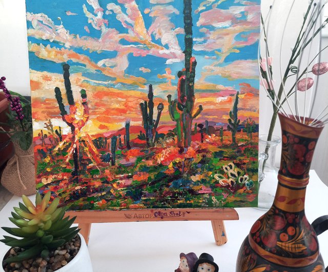 サボテンの絵画油畫原作オリジナルアート手工油畫インパスト油絵