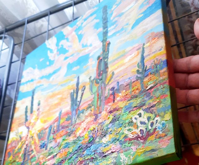 サボテンの絵画油畫原作オリジナルアート手工油畫インパスト油絵