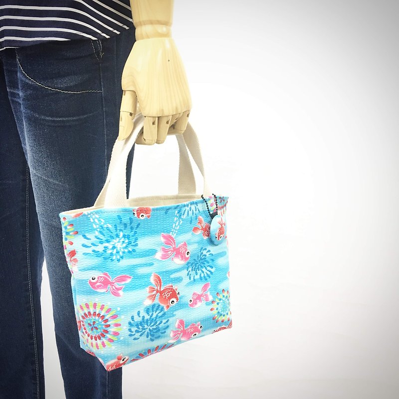 | •R• | Japan fixed fan mini universal handbag/handbag | Firework Bubble Goldfish - กระเป๋าถือ - ผ้าฝ้าย/ผ้าลินิน 