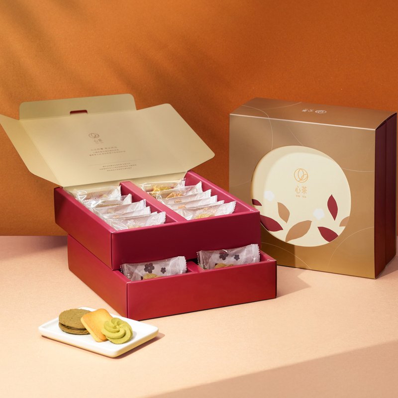 Refreshment gift box | Joint gift box 24 pieces of strong tea desserts (gilded double-layered gift box) - เค้กและของหวาน - อาหารสด 