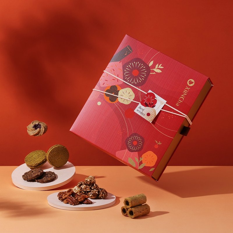 新年禮盒 | 緞藏金匣  焙茶爆米花&鐵觀音蛋捲&台灣茶包 13/12入 - 蛋糕/甜點 - 新鮮食材 