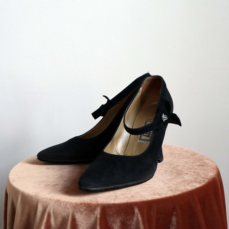 Pumpkin Vintage. Made in Italy Gianni Versace black suede heel shoes - High Heels - Genuine Leather Black