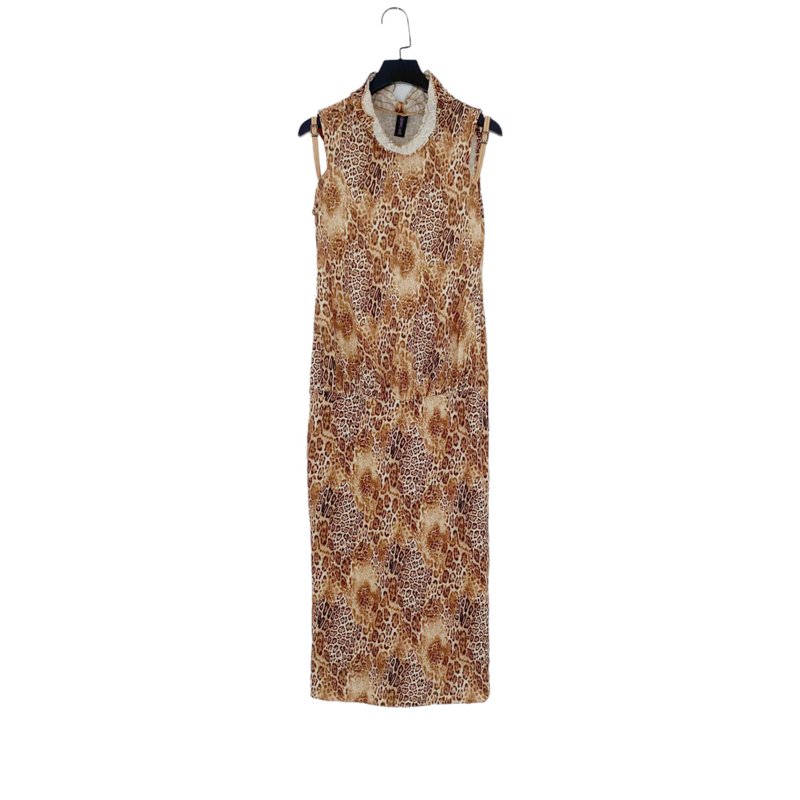 Second-hand Brown Leopard Print Elastic Dress OPD315 - ชุดเดรส - เส้นใยสังเคราะห์ สีกากี