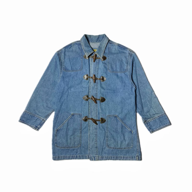 Horn button denim jacket C - เสื้อโค้ทผู้ชาย - ผ้าฝ้าย/ผ้าลินิน สีน้ำเงิน