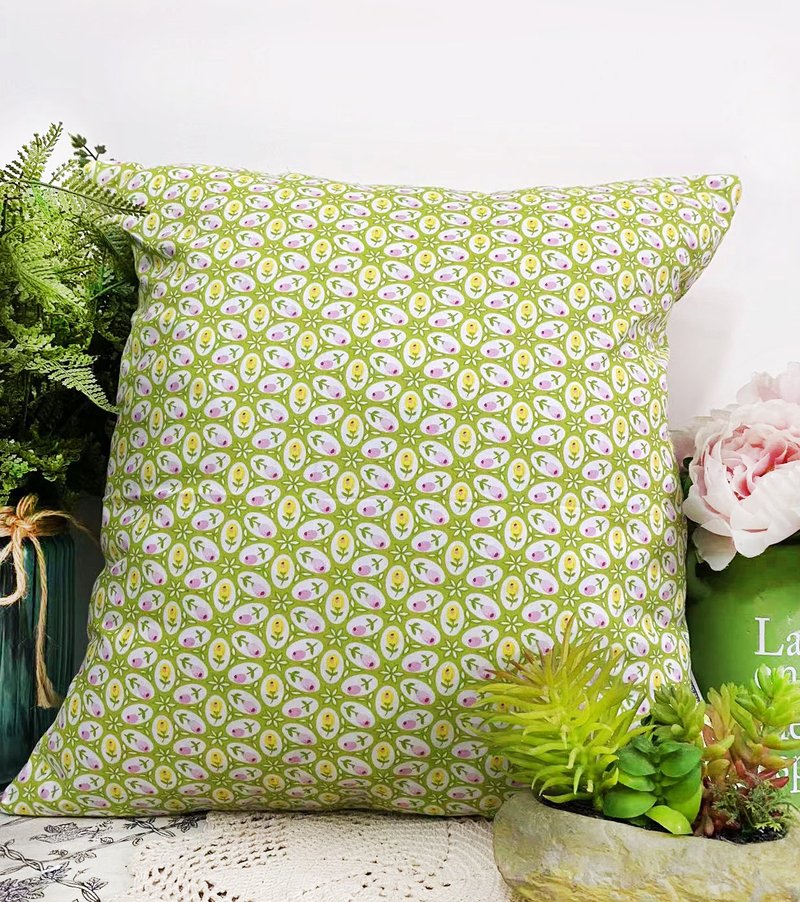 北歐風格可愛青色小花圖案抱枕靠枕靠墊枕套 - 枕頭/抱枕 - 棉．麻 