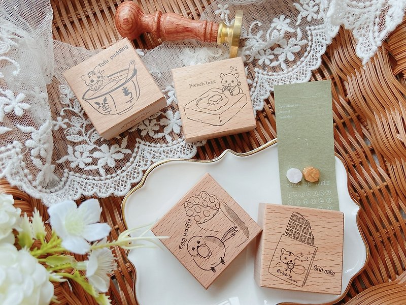 Wood Stamps & Stamp Pads Khaki - Hong Kong Street Food stamp french toast cat yummy food design